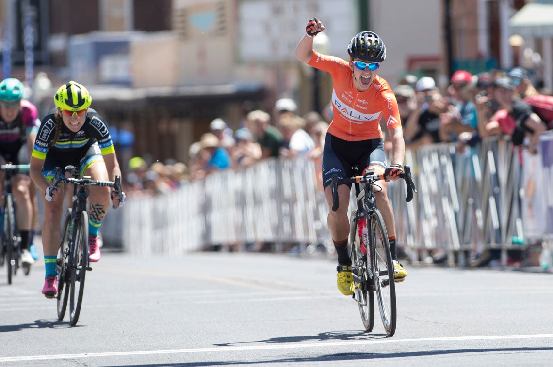 Emma White surprised the field to win the sprint in downtown Silver City by three bike lengths. Photo: Casey B. Gibson | <a href="http://www.cbgphoto.com">www.cbgphoto.com</a>