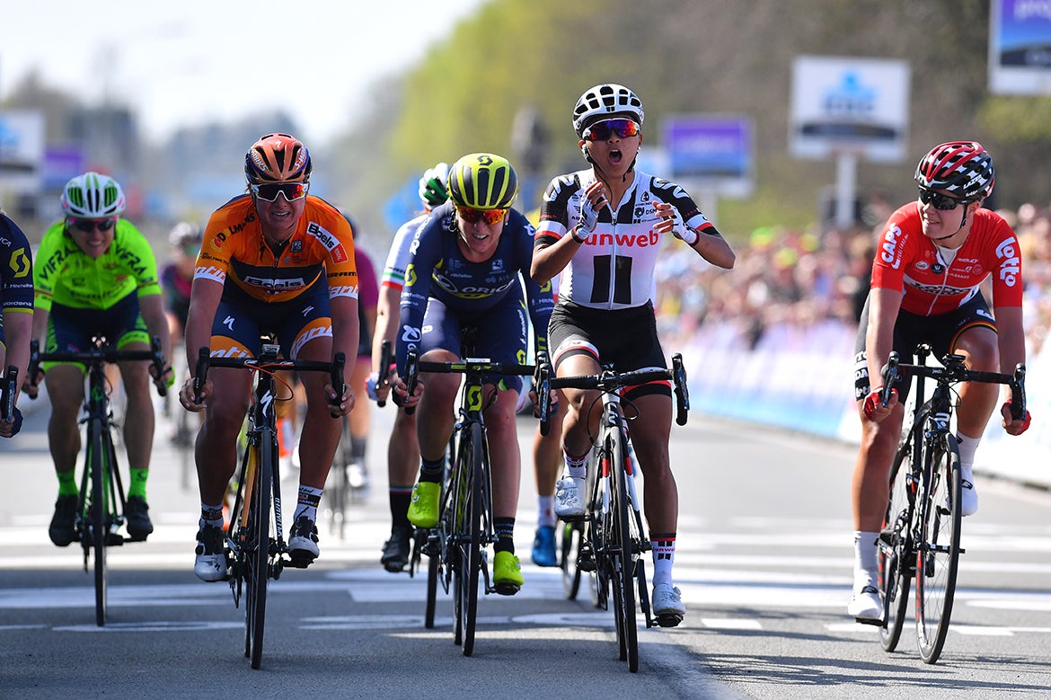 Coryn Rivera's victory at Ronde van Vlaanderen marks the first American in history to win the Tour of Flanders. Photo: Tim De Waele | <a href="http://www.tdwsport.com" target="_blank">TDWsport.com</a>