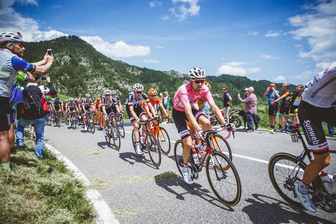 Race leader Tom Dumoulin and team Sunweb controlled the bunch over the undulating stage 12 course to Reggio Emilia. Photo: Iri Greco / BrakeThrough Media | brakethroughmedia.com