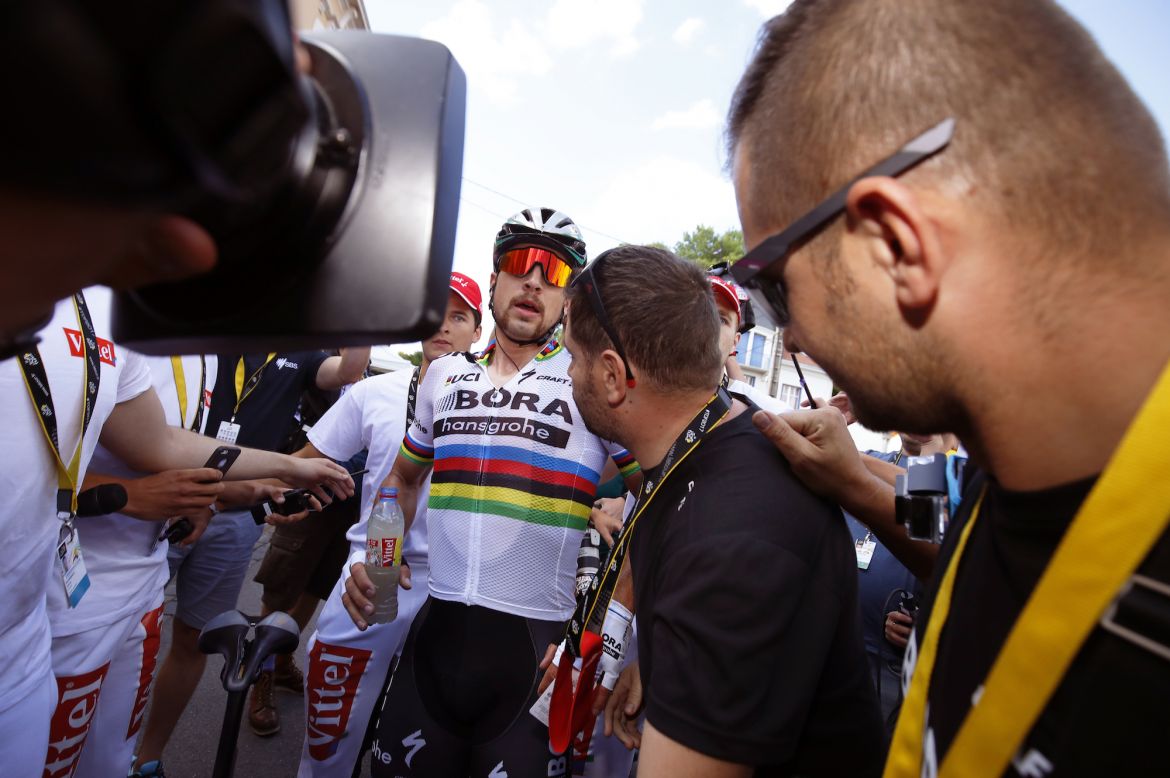 A day after winning stage 3 (shown here), world champion Peter Sagan was disqualified for sending Mark Cavendish into the barrier and to the hospital. Photo: Tim De Waele | <a href=http://www.tdwsport.com target="_blank">TDWsport.com</a>