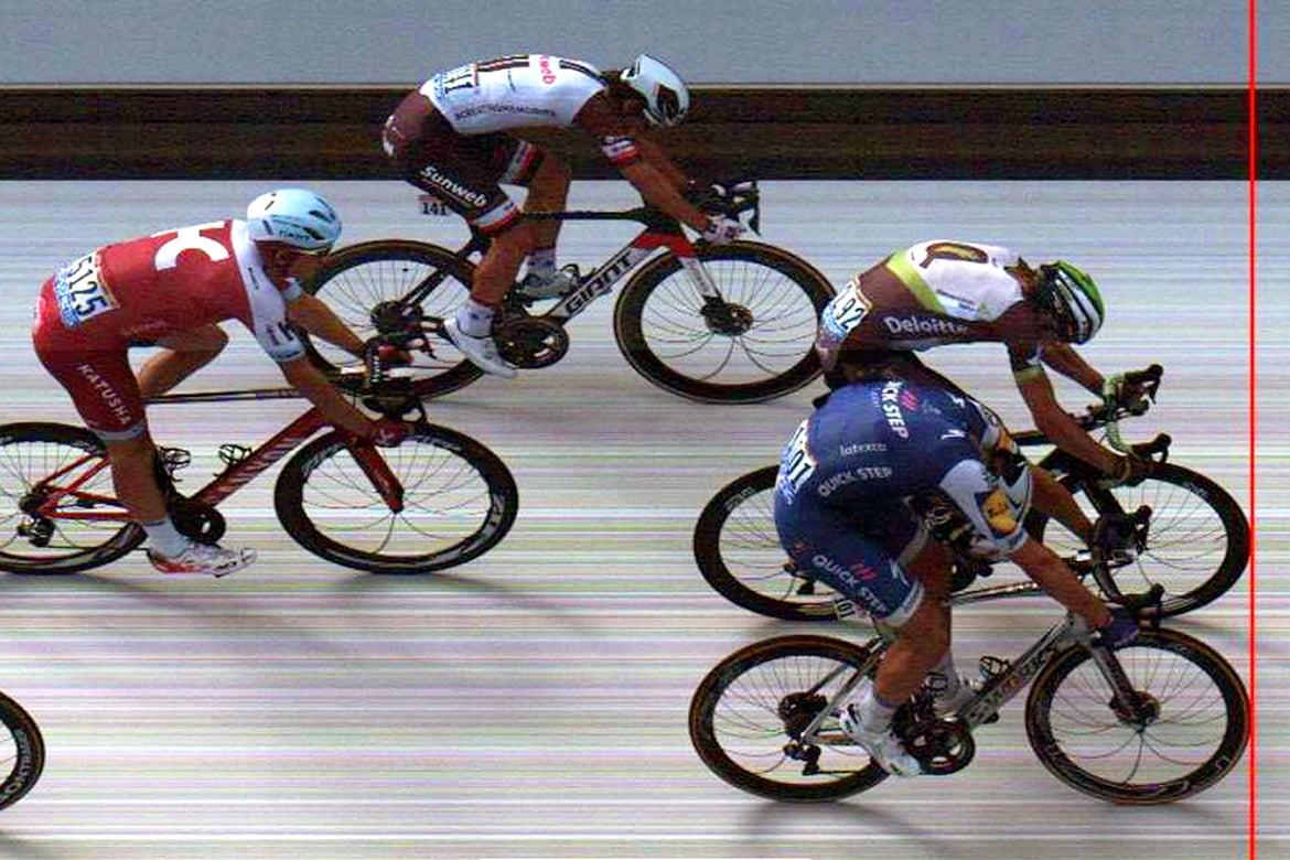 The photo finish image revealed just how close stage 7 was. Photo: Tim De Waele | <a href="http://www.tdwsport.com" target="_blank">TDWsport.com</a>