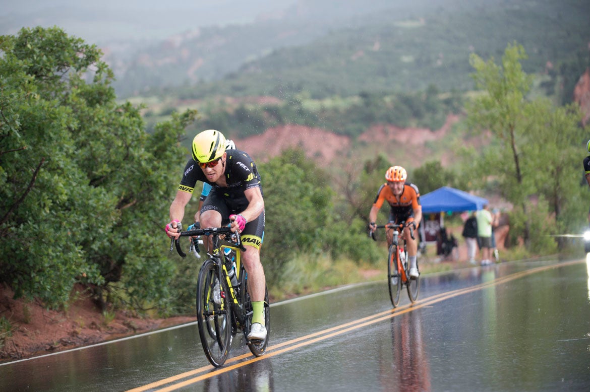 John Murphy, off the back and struggling on Ridge Road, was able to catch the field and win stage 1 at the Colorado Classic. Photo: Casey B. Gibson | <a href="http://www.cbgphoto.com">www.cbgphoto.com</a>