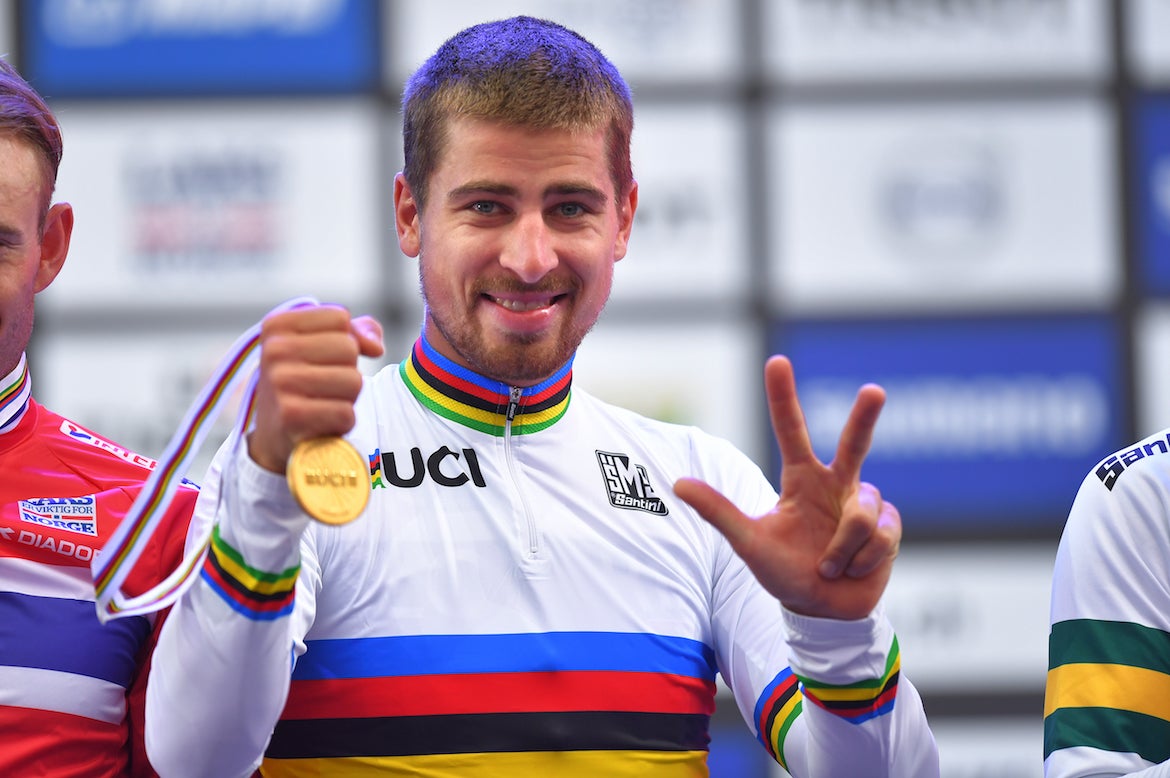 Peter Sagan (Slovakia) is the first rider to win three consecutive world road championships. Photo: Tim De Waele | <a href="http://www.tdwsport.com" target="_blank">TDWsport.com</a>
