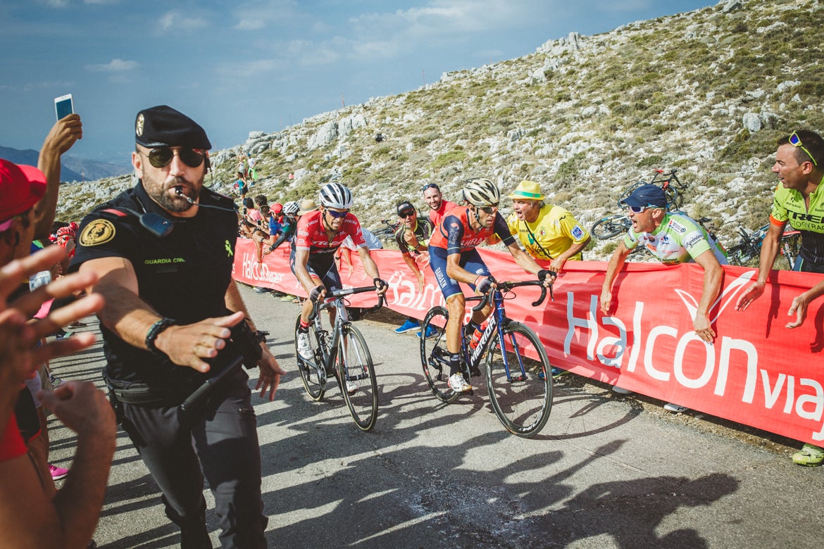 Alberto Contador and Vincenzo Nibali tried their hand at putting Chris Froome and the others into difficulty on the final climb to Sierra de la Pandera. Photo: Iri Greco / BrakeThrough Media | www.brakethroughmedia.com