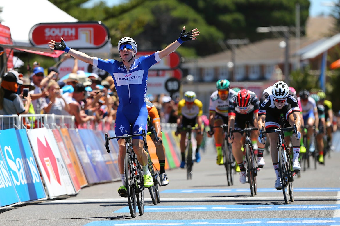 Elia Viviani opened his 2018 bank account on Thursday in Victor Harbor. Photo: Tim De Waele | Getty Images