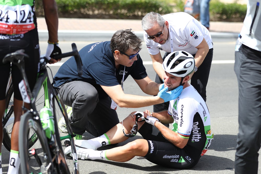 Mark Cavendish crashed out of the Abu Dhabi Tour Wednesday. Photo: ©Tim De Waele | Getty Images