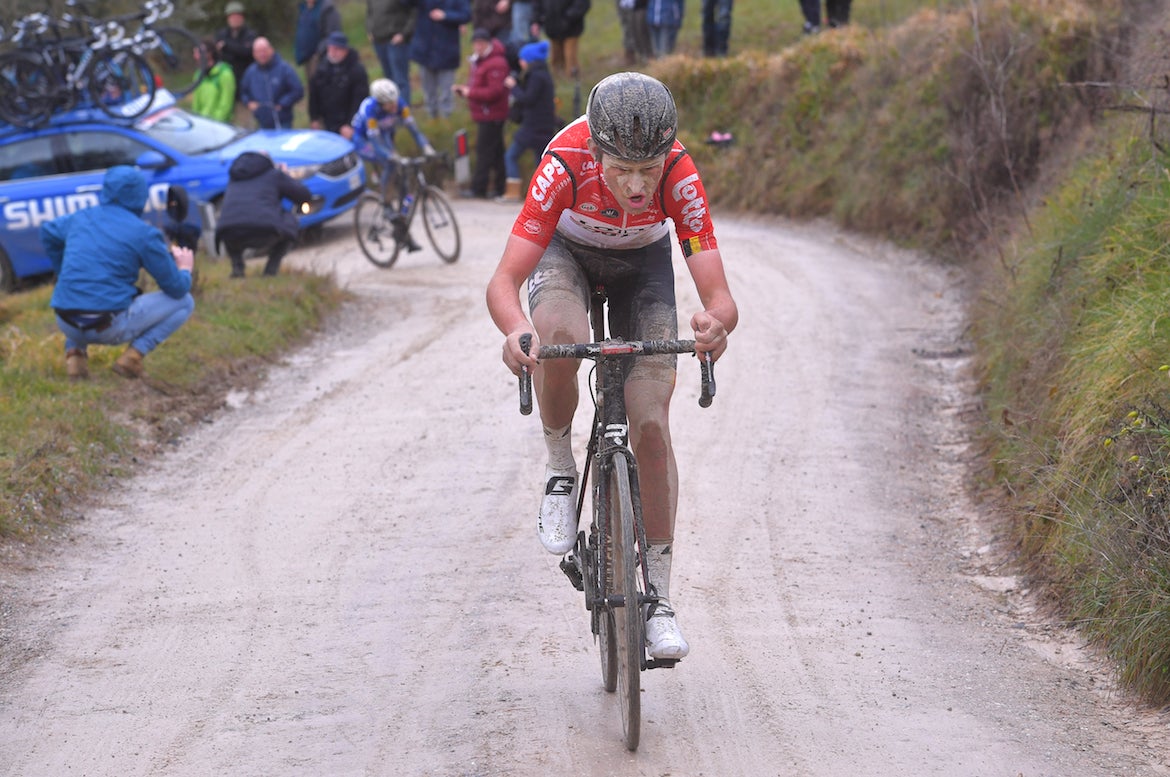 The 12th edition of Strade Bianche saw the riders battle torrential rain and heavy mud with Belgian Tiesj Benoot (Lotto Soudal) coming out on top. Photo: ©Tim De Waele | Getty Images