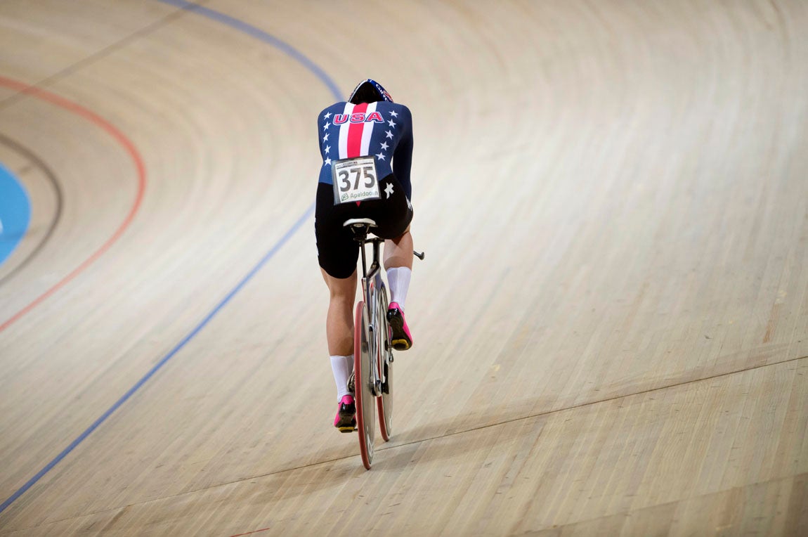After breaking former teammate Sarah Hammer's world record of 3:22.26 by a full two seconds at sea level, Dygert contemplated her effort. Photo: Casey B. Gibson | <a href="http://www.cbgphoto.com">www.cbgphoto.com</a>