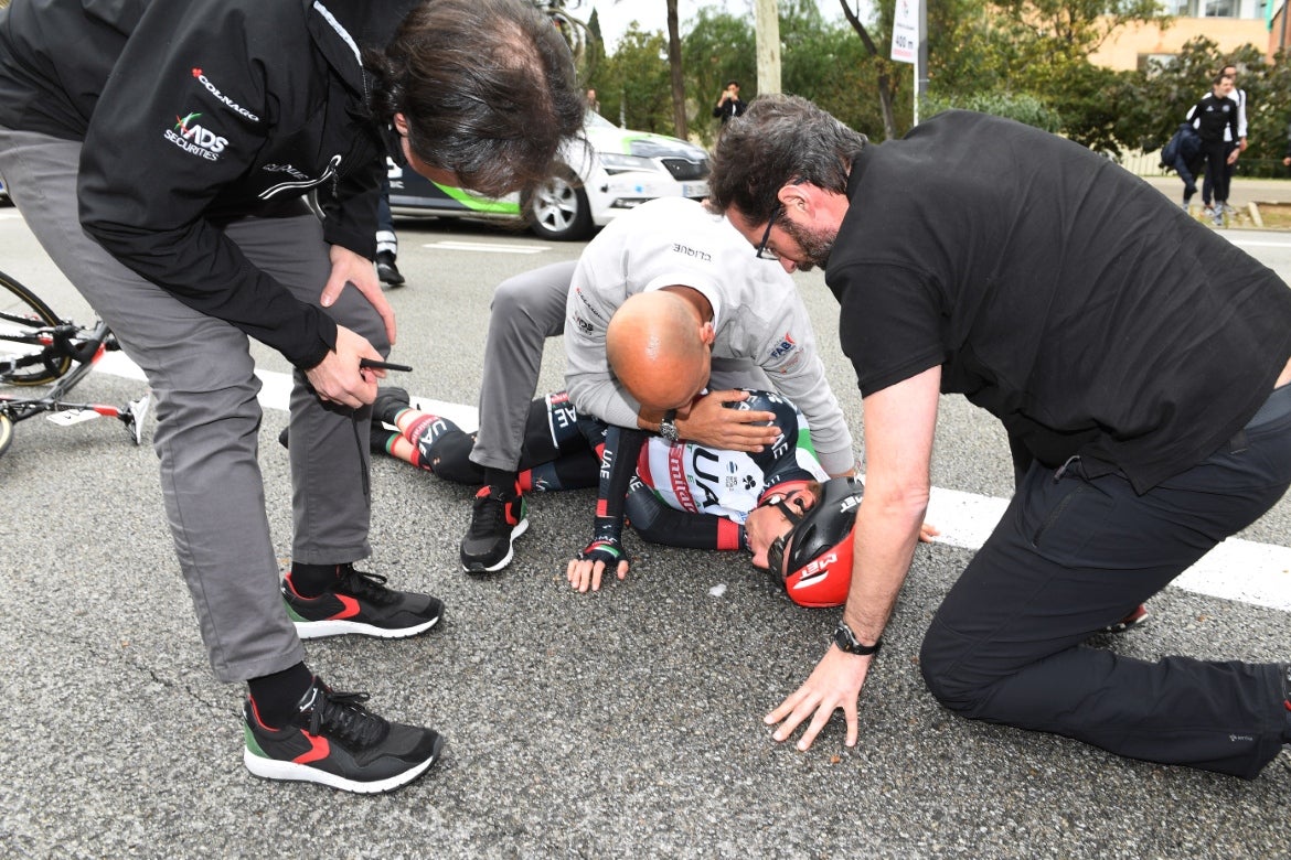 Dan Martin (UAE Team Emirates) also went down hard alongside Bernal.
