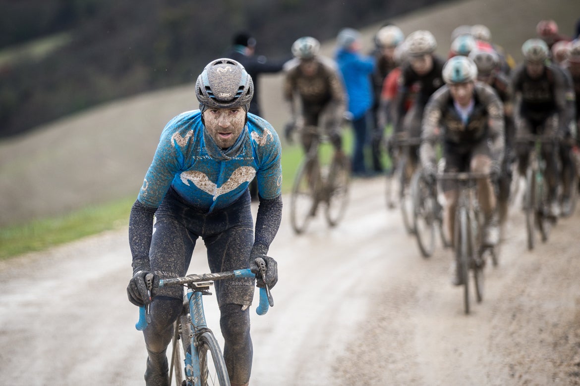 An on-form Alejandro Valverde (Movistar) came to the 2018 Strade Bianche looking for victory and was in the mix throughout the race. Photo: Jim Fryer / BrakeThrough Media | www.brakethroughmedia.com