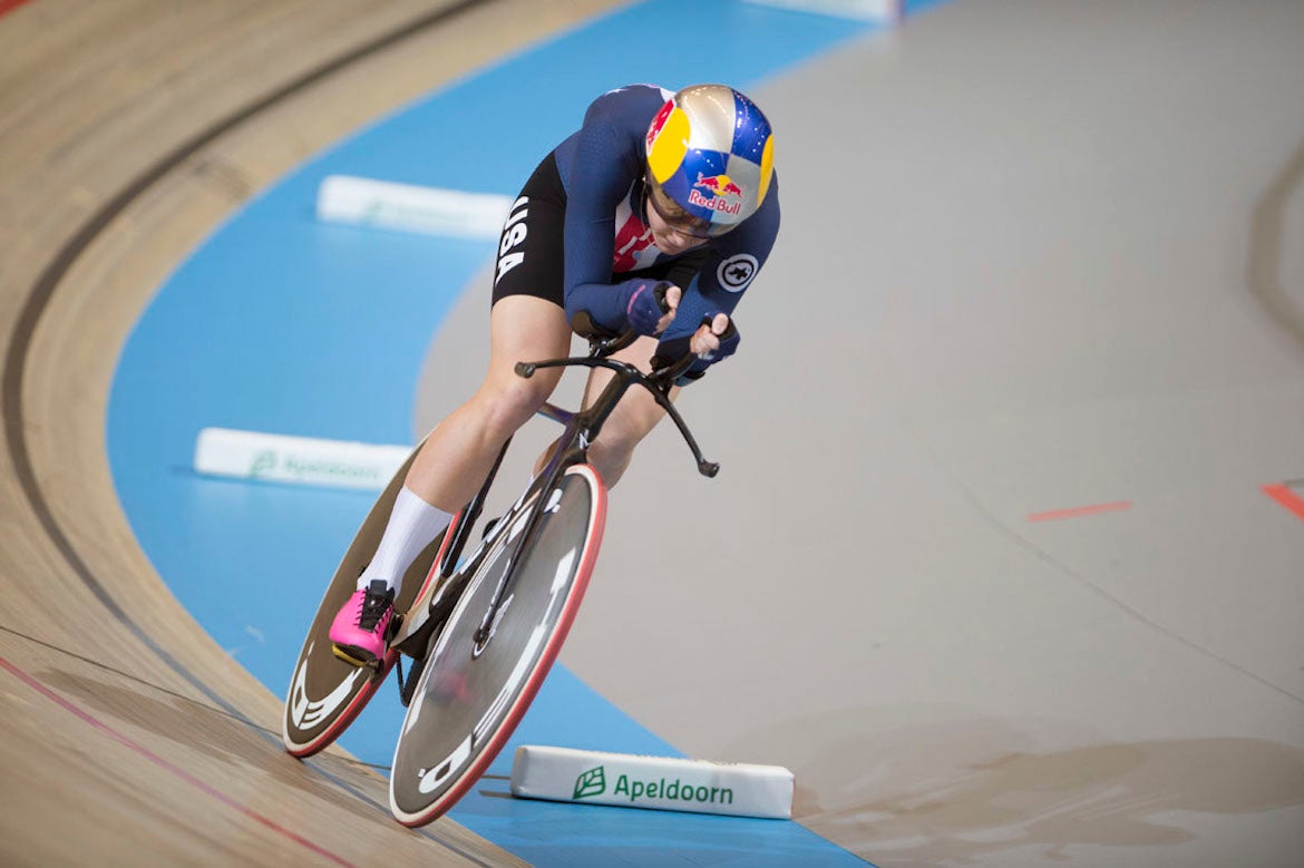 Chloe Dygert of the USA set a new world record in the women's pursuit during qualifying, besting the existing record by over two seconds. She set another world record time in the final to repeat as world champion in the event. Photo: Casey B. Gibson | <a href="http://www.cbgphoto.com">www.cbgphoto.com</a>