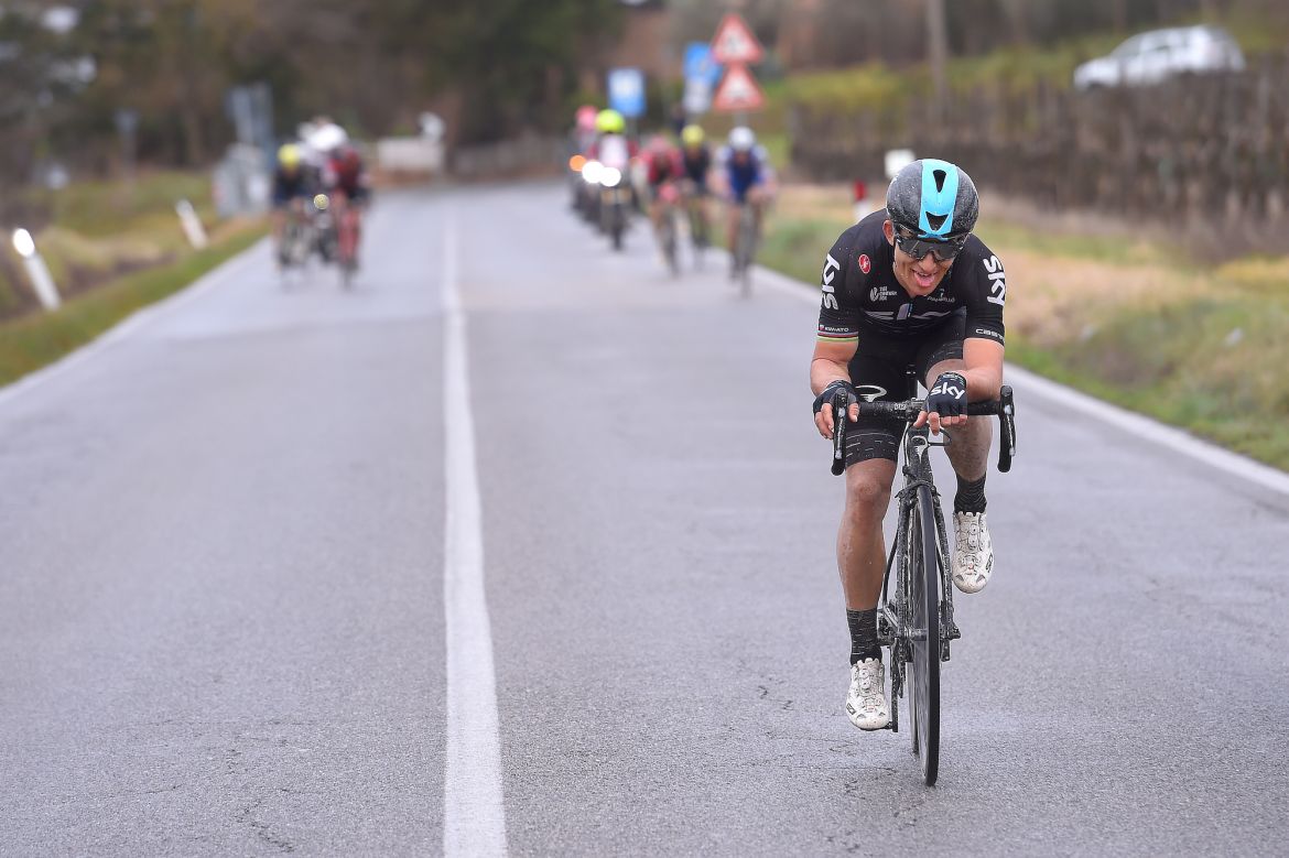 Michal Kwiatkowski soloing to victory in the 2017 edition of Strade Bianche. Photo: ©Tim De Waele | Getty Images
