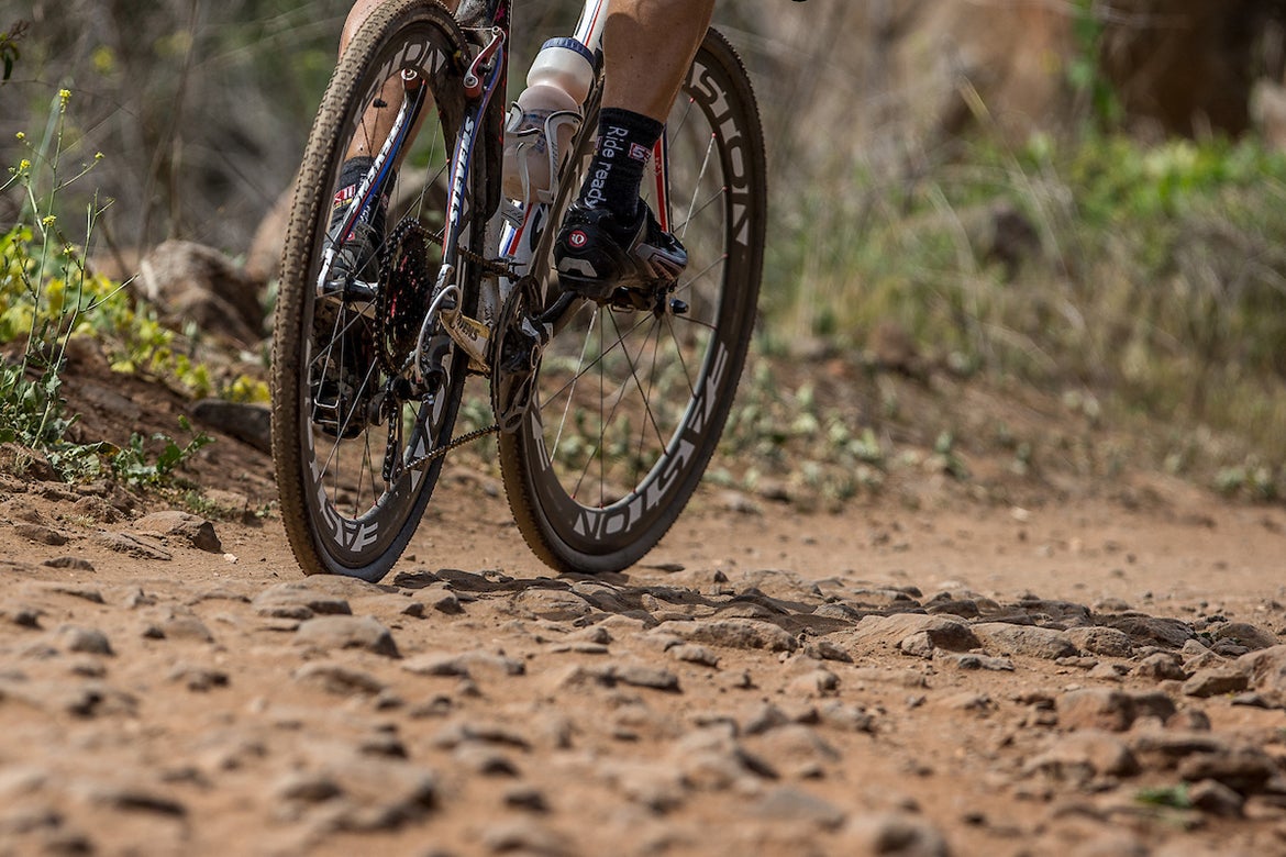 Even though pavement makes up the majority of the BWR course, miles of rocky sections like this encourage knobby tires. Photo: Danny Munson/@pinnedgrit