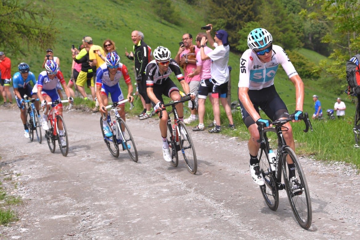 Chris Froome moved to the front and started his attack on the lower slopes of the Colle delle Finestre. Photo: Tim de Waele/Getty Images