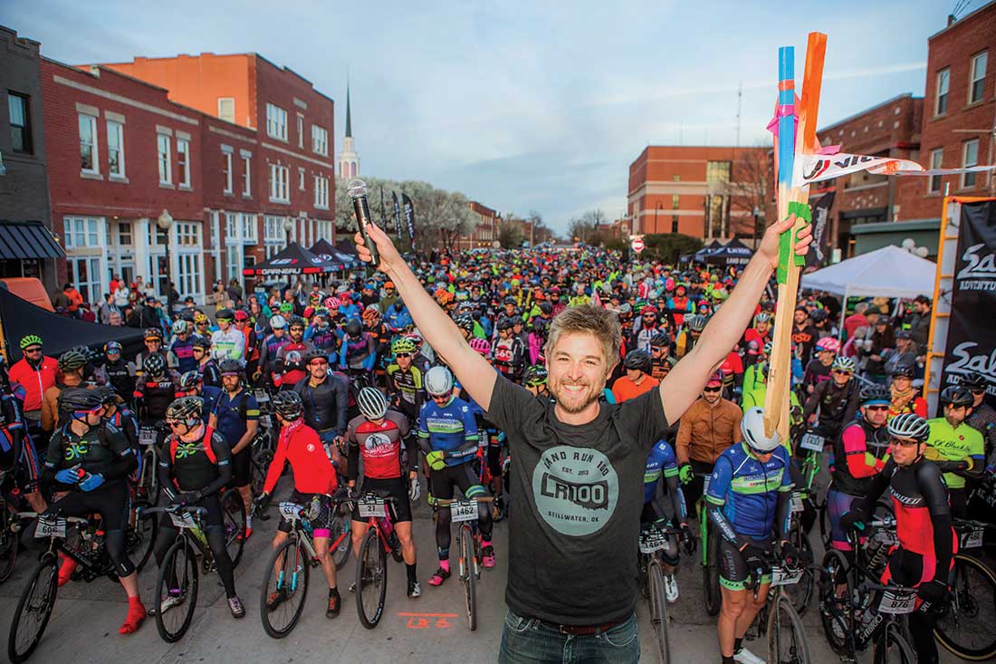 Race director Bobby Wintle at the start of the 2018 Land Run 100. Photo: 241photography.com