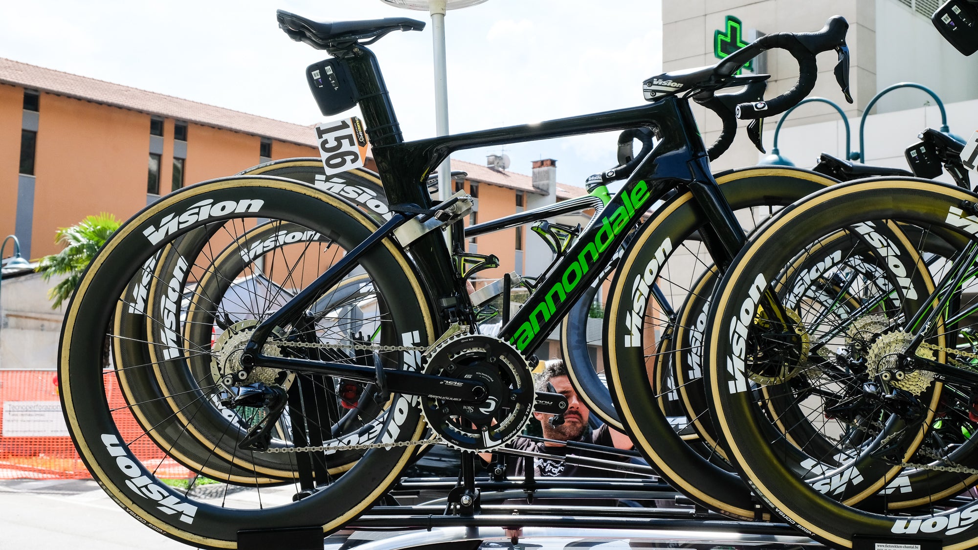 We've heard whispers it will be called the SystemSix, but nothing has been confirmed. Whatever it's called, it's clear we can expect a new aero bike from Cannondale very soon. Joe Dombrowski rode it during two early stages of the 2018 Giro d'Italia, and he told VeloNews he may ride it again on the final stage in Rome. Photo: Dan Cavallari | VeloNews.com