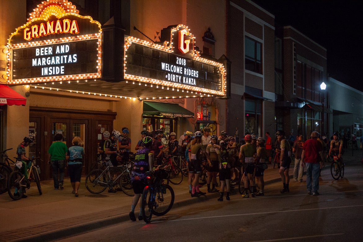 Riders assembled in front of the Granada Theatre well before sunrise. Photo: Brad Kaminski | VeloNews.com
