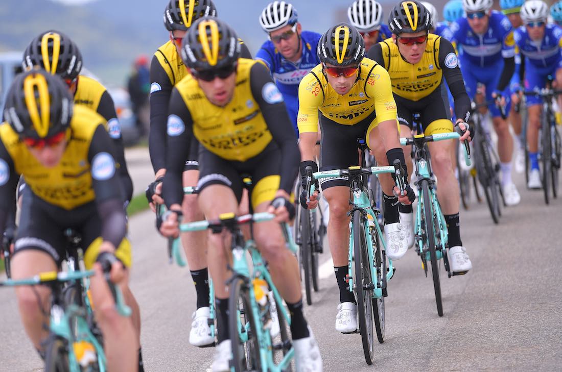 LottoNL-Jumbo protecting Primoz Roglic at the Tour de Romandie. Photo: Luc Claessen/Getty Images