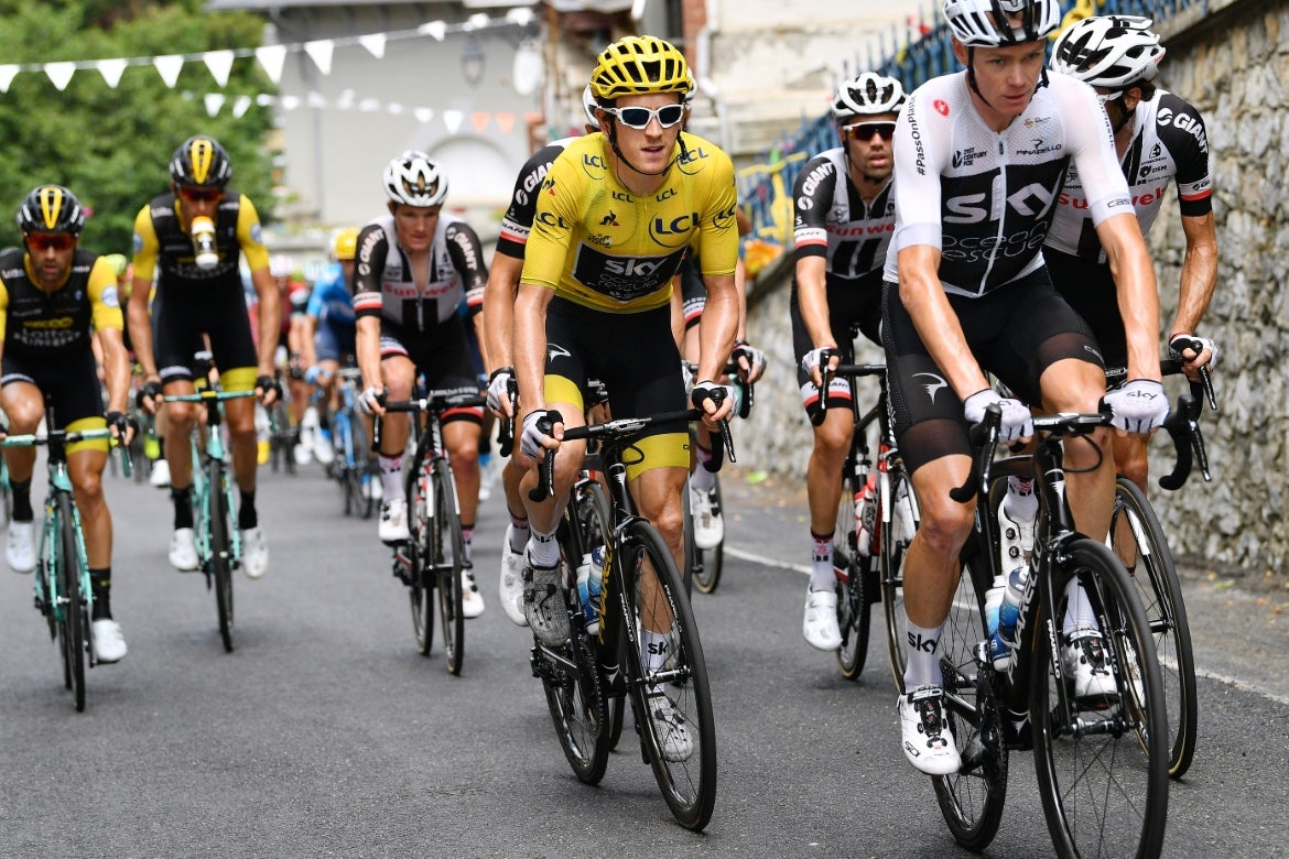 Lotto-Jumbo, Team Sunweb, and Team Sky kept a close eye on each other on stage 19. Photo: Justin Setterfield/Getty Images