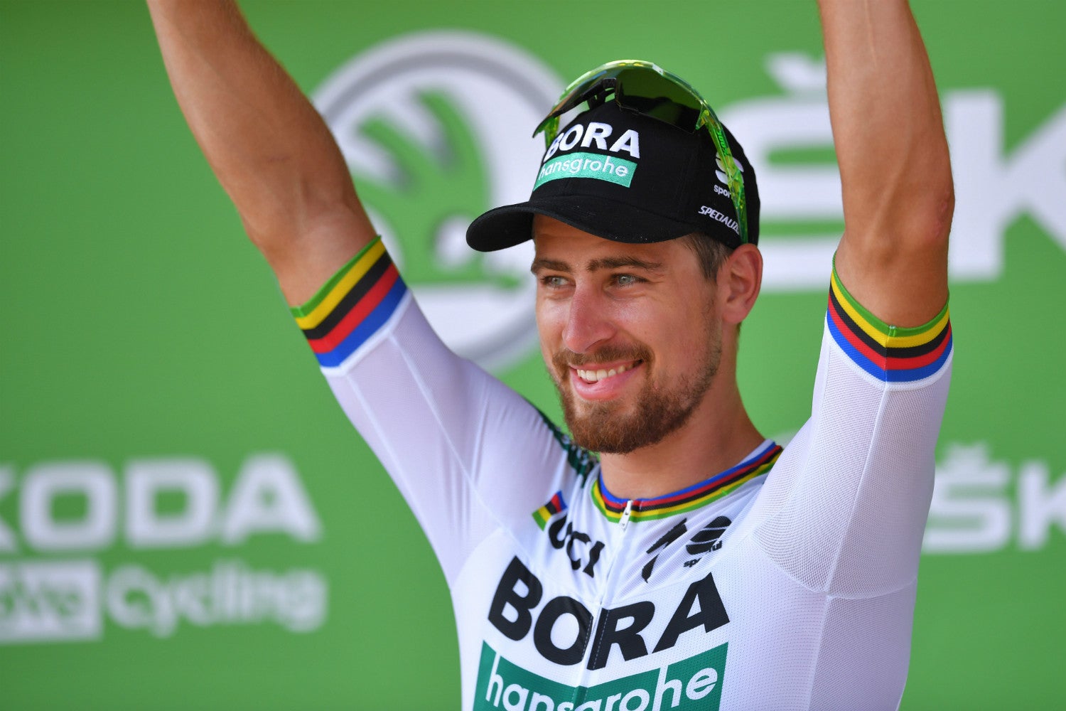 Peter Sagan celebrated his ninth career Tour de France stage win and fourth yellow jersey in stage 2 of the 2018 Tour de France. Photo: Tim de Waele/Getty Images