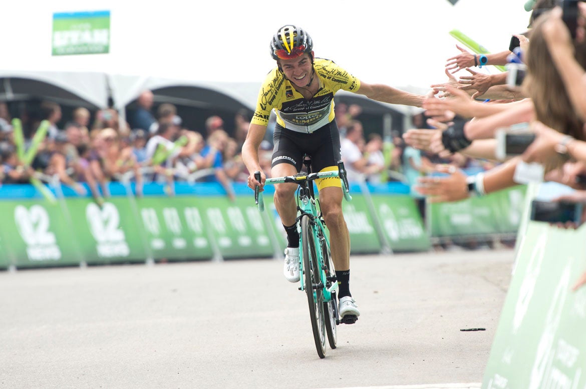 Sepp Kuss (LottoNL-Jumbo) celebrates as he wins his second stage at the top of Snowbird. Photo: Casey B. Gibson | <a href="http://www.cbgphoto.com">www.cbgphoto.com</a>