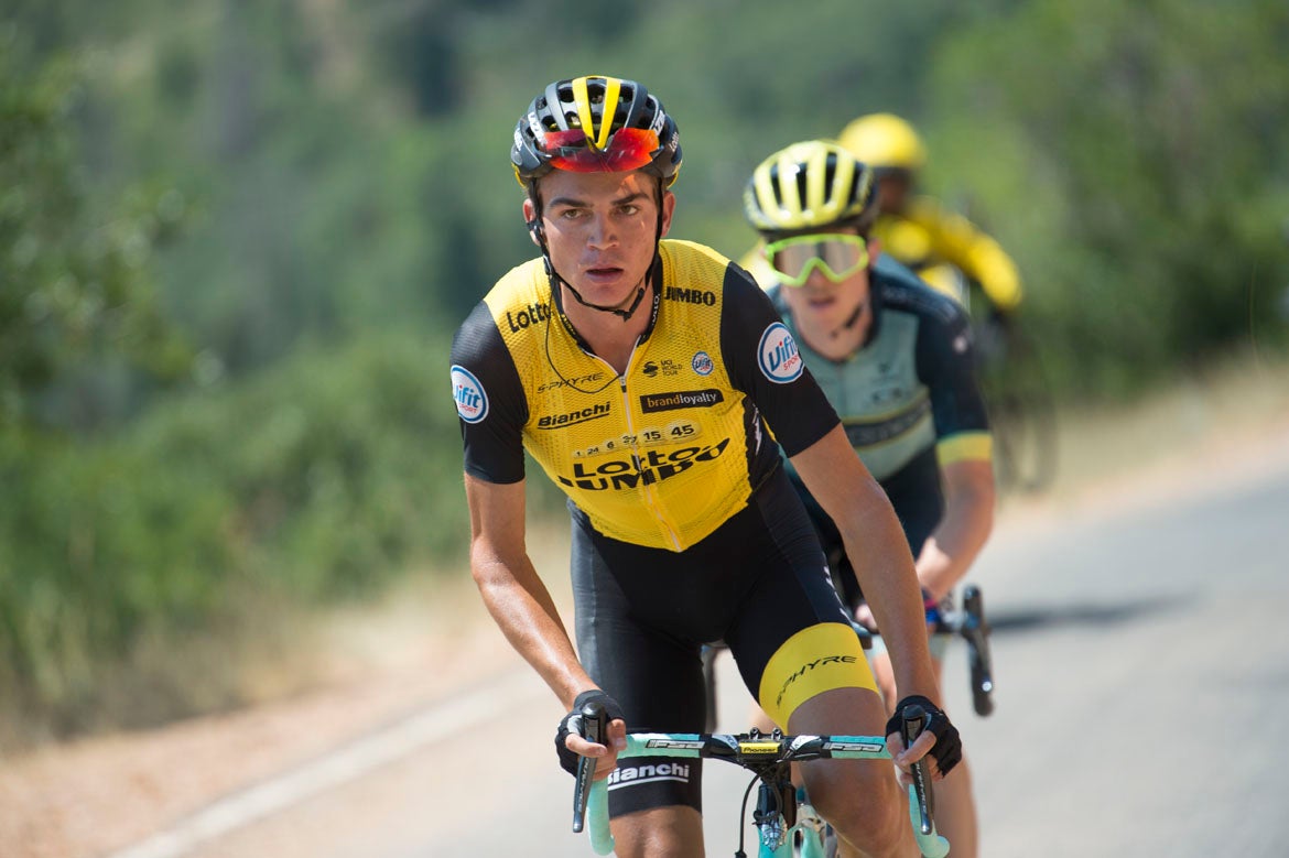 Sepp Kuss attacked early on the Mount Nebo climb, before pulling away to win solo in Payson. Photo: Casey B. Gibson | <a href="http://www.cbgphoto.com">www.cbgphoto.com</a>