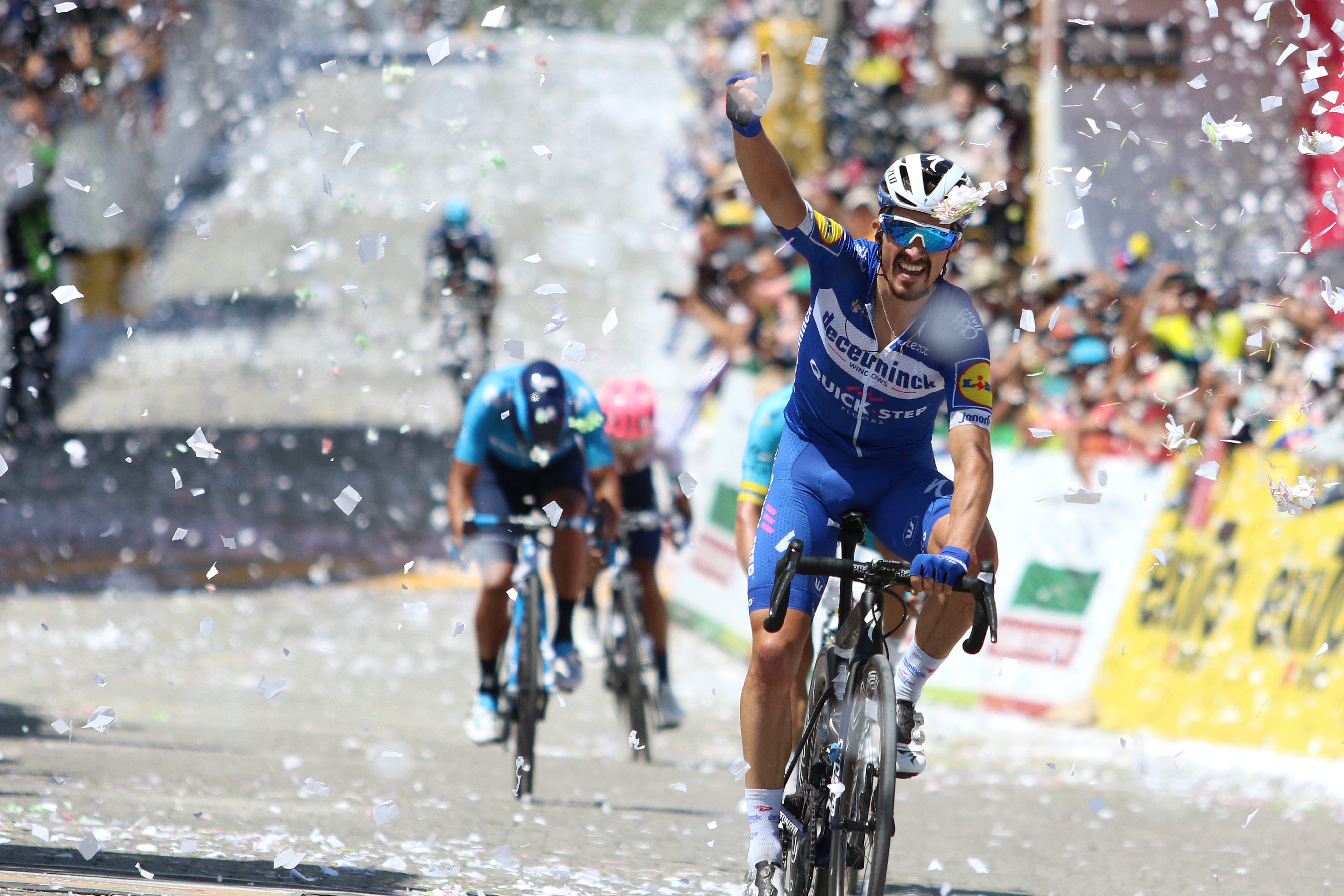 LA UNIÓN, COLOMBIA - FEBRUARY 16: Arrival / Julian Alaphilippe of France and Deceuninck-Quickstep Team / Celebration / during the 2nd Tour of Colombia 2019, Stage 5 a 177,2km stage from La Unión to La Unión / @TourColombiaUCI / Tour Colombia 2.1 / on February 16, 2019 in La Unión, Colombia. 