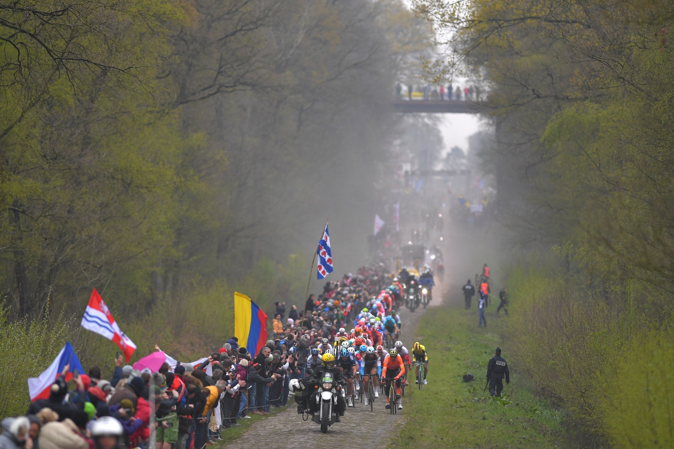 Edward Theuns and Greg Van Avermaet led the peloton through the Arenberg. Photo: Tim de Waele/Getty Images