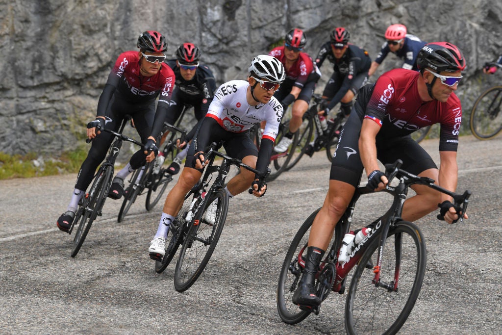SAINT-MICHEL-DE-MAURIENNE, FRANCE - JUNE 14: Michal Kwiatkowski of Poland and Team INEOS / Dylan van Baarle of The Netherlands and Team INEOS / during the 71st Criterium du Dauphine 2019, Stage 6 a 229km stage from Saint-Vulbas Plaine de l'Ain to Saint-Michel-de-Maurienne / #Dauphine / @dauphine / on June 14, 2019 in Saint-Michel-de-Maurienne, France. (Photo by Tim de Waele/Getty Images)