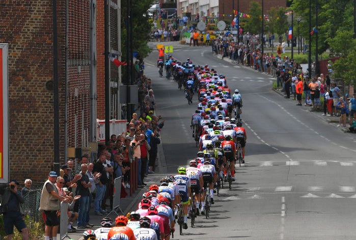 EPERNAY, FRANCE - JULY 08: L'Épine City / Peloton / Landscape / Fans / Public / during the 106th Tour de France 2019, Stage 3 a 215km stage from Binche to Épernay 129m / TDF / #TDF2019 / @LeTour / on July 08, 2019 in Epernay, France. (Photo by Tim de Waele/Getty Images)