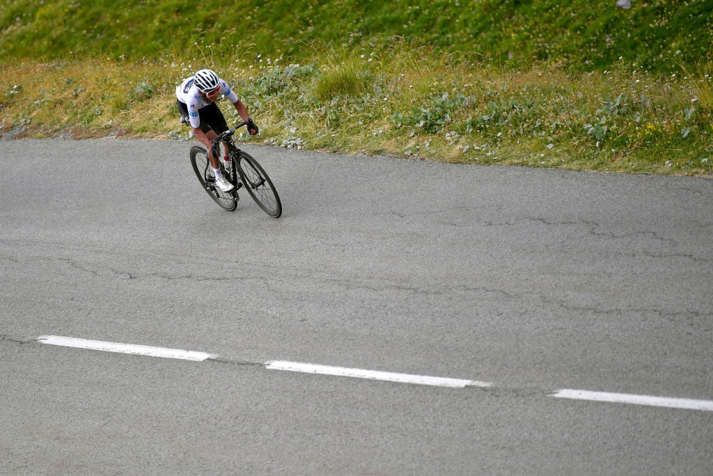 VALLOIRE, FRANCE - JULY 25: Egan Bernal of Colombia and Team INEOS White Best Young Jersey / Galibier (2642m) / Mountains / during the 106th Tour de France 2019, Stage 18 a 208km stage from Embrun to Valloire 1419m / TDF / #TDF2019 / @LeTour / on July 25, 2019 in Valloire, France. (Photo by Tim de Waele/Getty Images)