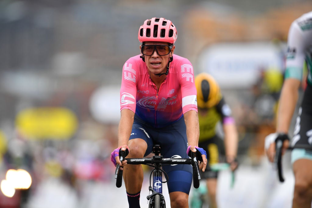 VAL THORENS, FRANCE - JULY 27: Arrival / Rigoberto Uran of Colombia and Team EF Education First / during the 106th Tour de France 2019, Stage 20 a 59,5km stage from Albertville to Val Thorens 2365m / Stage shortened due to bad weather and land slides / TDF / #TDF2019 / @LeTour / on July 27, 2019 in Val Thorens, France. (Photo by Justin Setterfield/Getty Images)