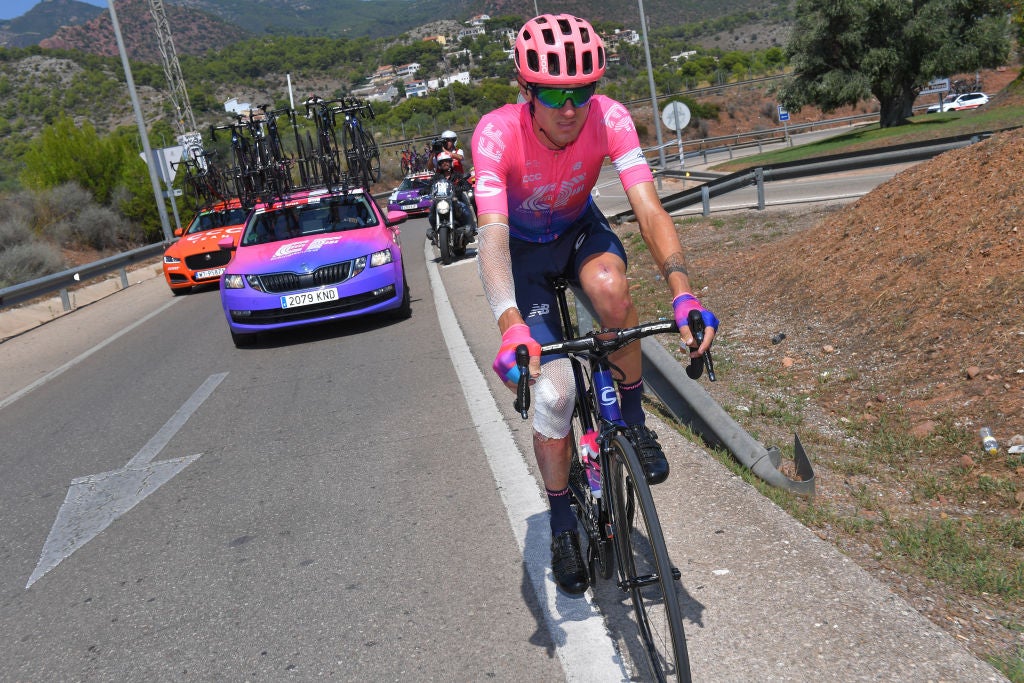 MAS DE LA COSTA, SPAIN - AUGUST 30: Tejay van Garderen of The United States and Team EF Education First / Dropped from Peloton / Abandon / Out of the Race / Injury / during the 74th Tour of Spain 2019, Stage 7 a 179,1km stage from Onda to Mas de La Costa 985m / #LaVuelta19 / @lavuelta / on August 30, 2019 in Mas de La Costa, Spain. (Photo by Tim de Waele/Getty Images)