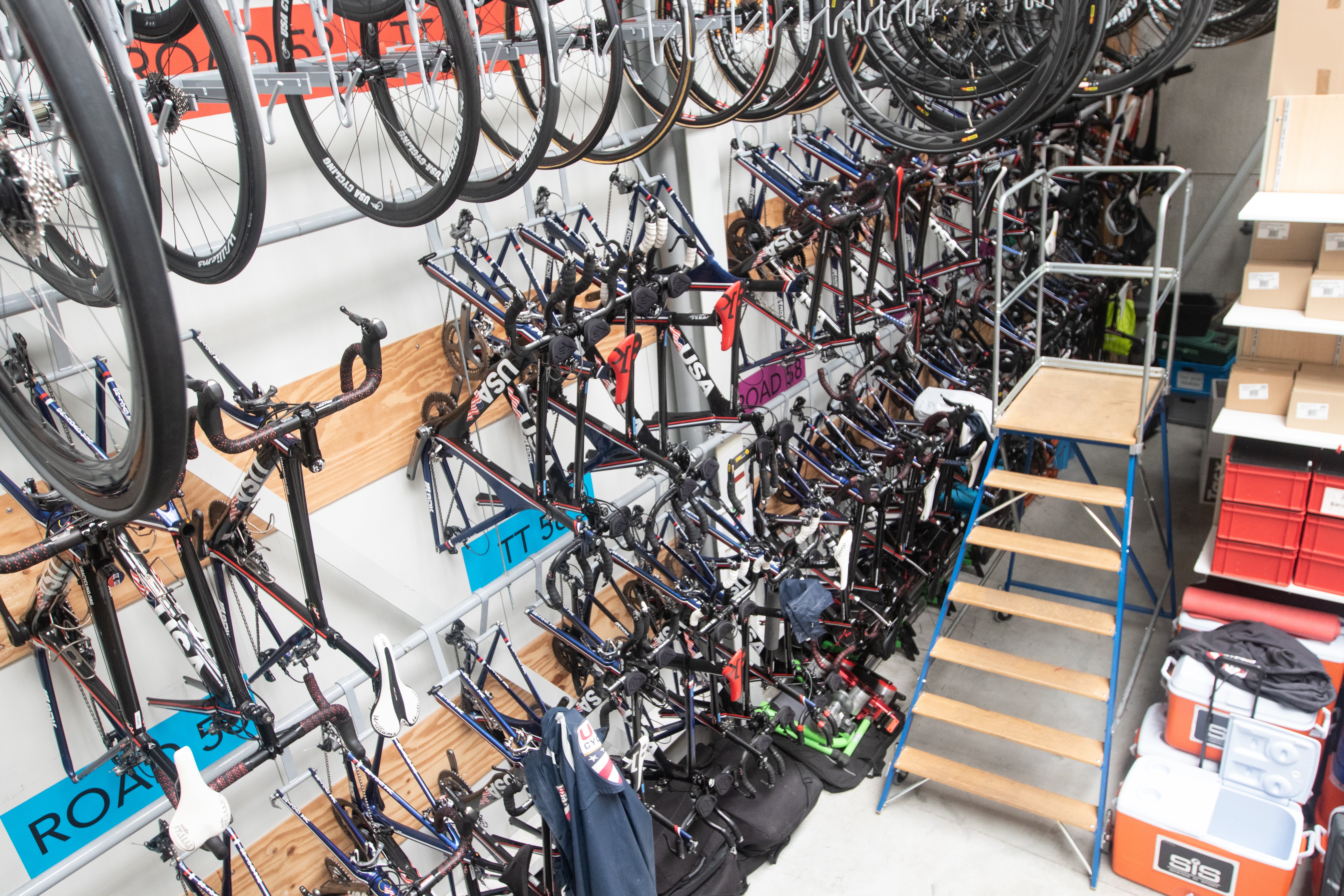 Inside the USA Cycling service course. Photo: Fred Dreier