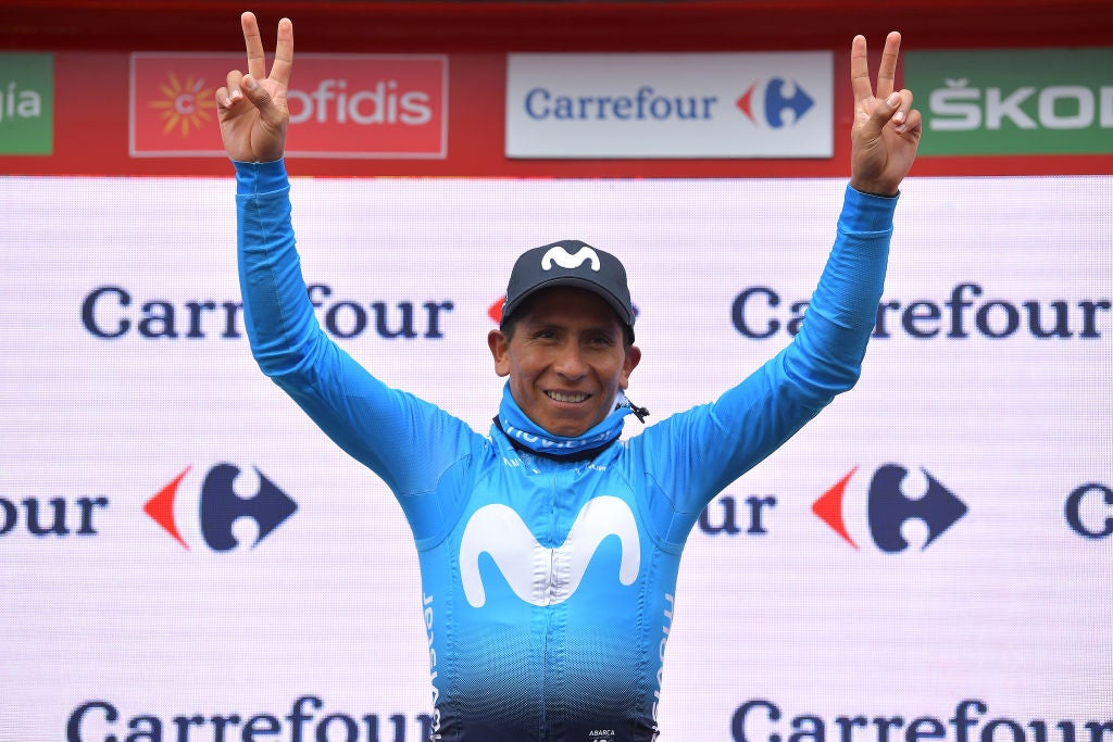 CORTALS D'ENCAMP, ANDORRA - SEPTEMBER 01: Podium / Nairo Quintana of Colombia and Movistar / Celebration / during the 74th Tour of Spain 2019, Stage 9 a 94,4km stage from Andorra la Vella to Alto Els Cortals d'Encamp 2095m / #LaVuelta19 / @lavuelta / on September 01, 2019 in Cortals d'Encamp, Andorra. (Photo by Justin Setterfield/Getty Images)
