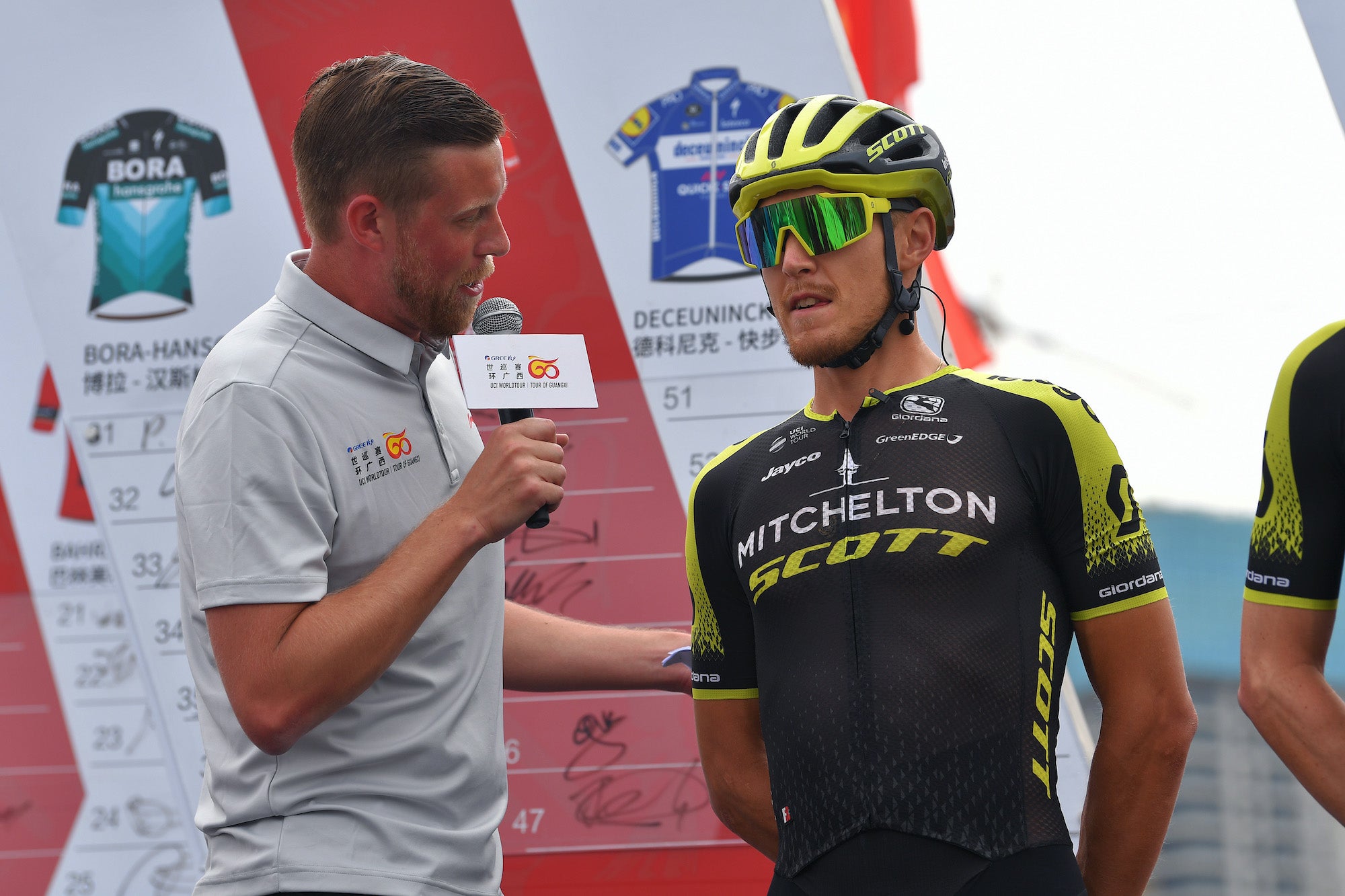 NANNING, CHINA - OCTOBER 19: Start / Podium / Matteo Trentin of Italy and Team Mitchelton - Scott / Detail view / during the 3rd Tour Of Guangxi 2019, Stage 3 a 143km stage from Nanning to Nanning / Nanning circuit race / @TourofGuangxi / on October 19, 2019 in Nanning, China. (Photo by Tim de Waele/Getty Images)