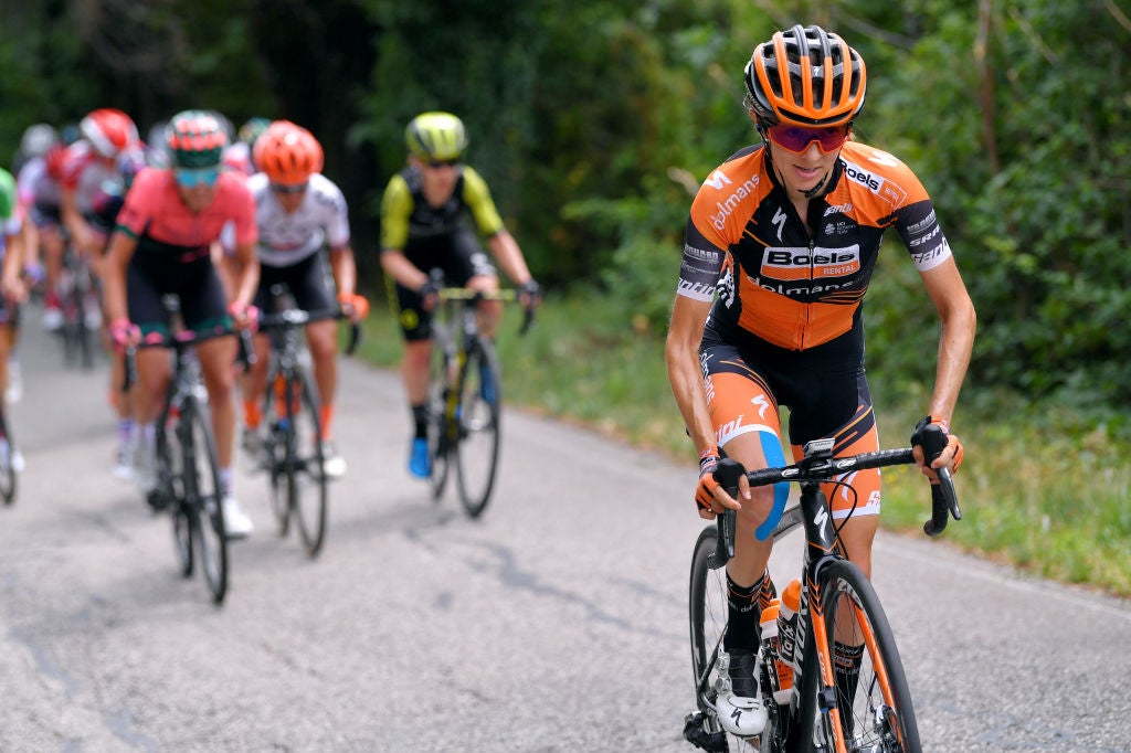 SAN GIORGIO, ITALY - JULY 11: Katie Hall of The United States and Boels Dolmans Cycling Team / during the 30th Tour of Italy 2019 - Women, Stage 7 a 128,3km stage from Cornedo Vicentino to San Giorgio di Perlena-Fara Vicentino 260m / Giro Rosa / #GiroRosa / @GiroRosaIccrea / on July 11, 2019 in San Giorgio, Italy. (Photo by Luc Claessen/Getty Images)