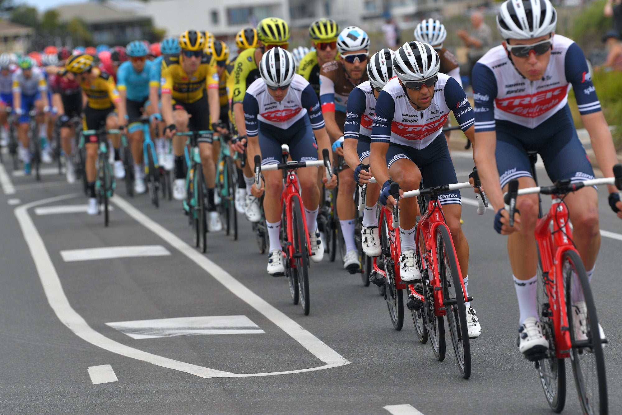 Trek-Segafredo had to do a lot of work on the front to bring the race together for Porte on the Willunga stage.