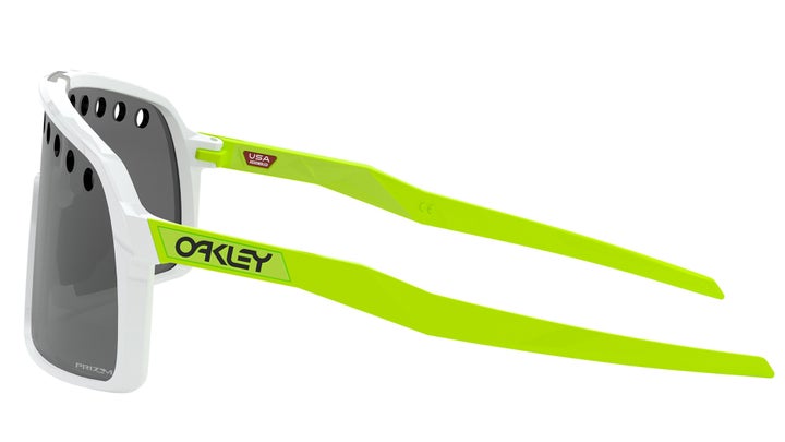 Oakley Sutro sunglass in polished white with neon green temples