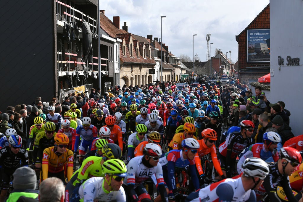KUURNE, BELGIUM - MARCH 01: Start / Kuurne City / Fans / Public / Peloton / during the 72nd Kuurne-Brussel-Kuurne 2020 a 201km race from Kuurne to Kuurne / #KBK20 / @KuurneBxlKuurne / KBK / on March 01, 2020 in Kuurne, Belgium. (Photo by Tim de Waele/Getty Images)