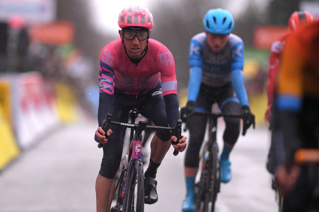 PLAISIR, FRANCE - MARCH 08: Arrival / Michael Woods of Canada and Team Ef Education First / during the 78th Paris - Nice 2020, Stage 1 a 154km stage from Plaisir to Plaisir / #ParisNice / @parisnicecourse / PN / on March 08, 2020 in Plaisir, France. (Photo by Luc Claessen/Getty Images)