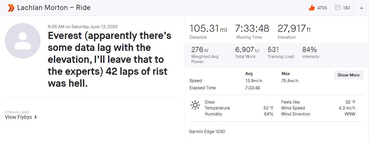 Lachlan Morton Strava Everesting