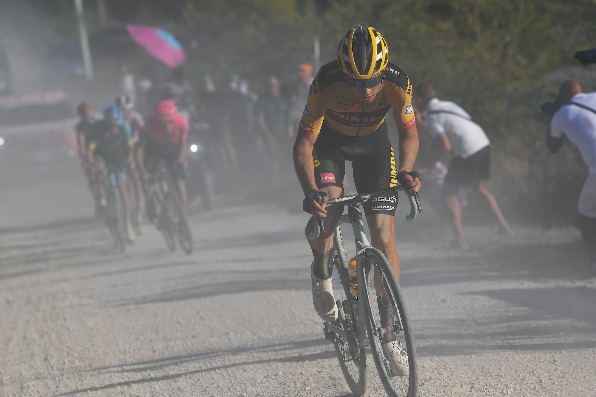 Van Aert made his move on the final gravel sector to pull clear of an elite lead group.