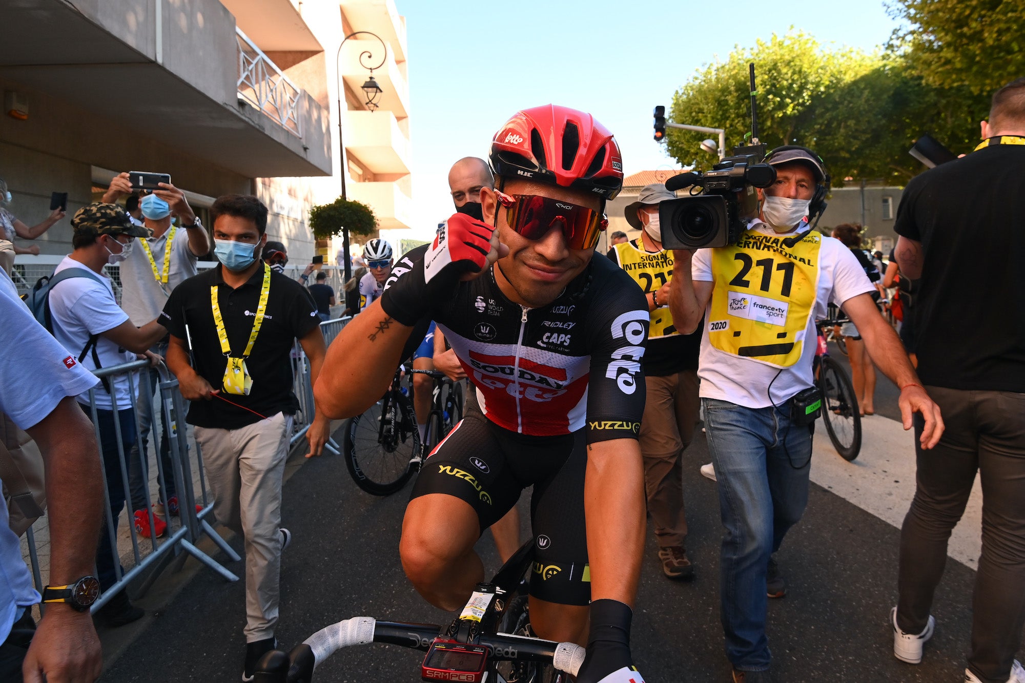 Caleb Ewan after stage 3 victory. (Photo by Vincent Kalut - Pool/Getty Images)