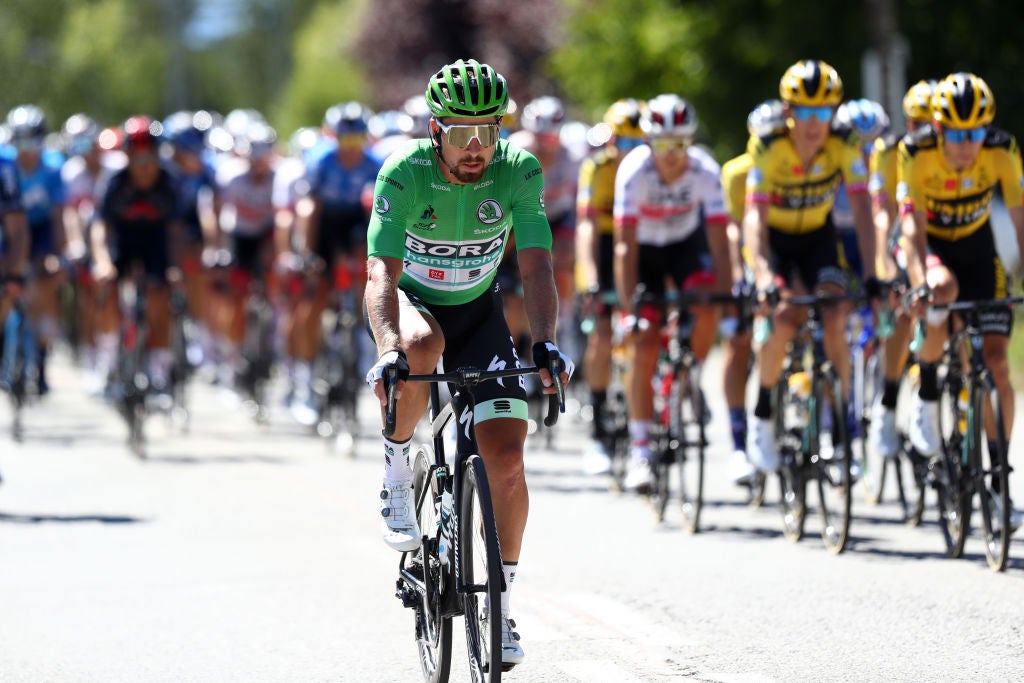 ORCIERES, FRANCE - SEPTEMBER 01: Peter Sagan of Slovakia and Team Bora - Hansgrohe Green Points Jersey / during the 107th Tour de France 2020, Stage 4 a 160,5km stage from Sisteron to Orcieres-Merlette 1825m / #TDF2020 / @LeTour / on September 01, 2020 in Orcieres, France. (Photo by Michael Steele/Getty Images)