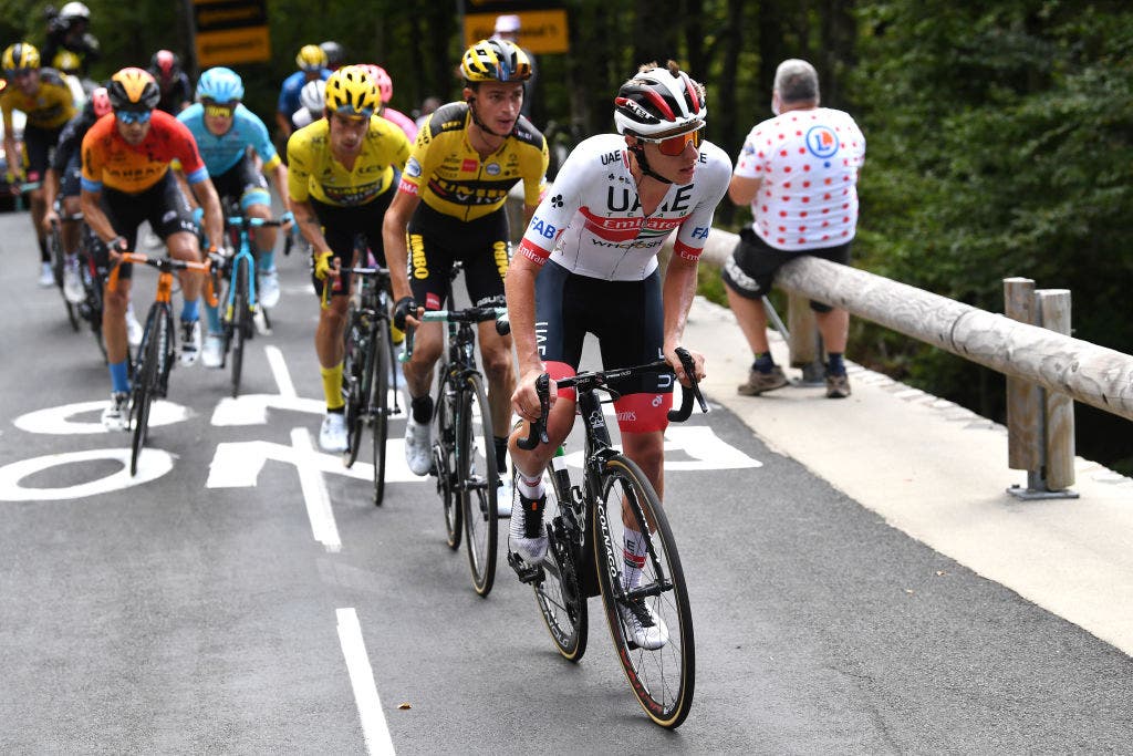 Tadej Pogacar leads Tom Dumoulin and Primoz Roglic on stage 13 of the 2020 Tour de France