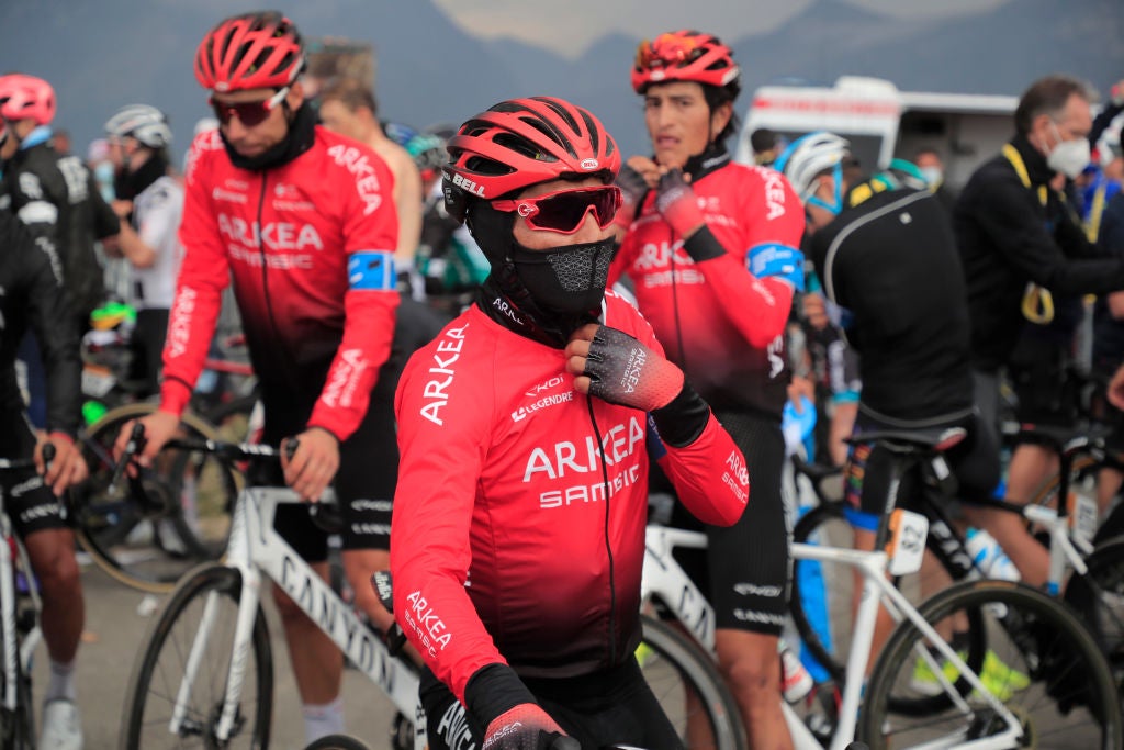 MERIBEL, FRANCE - SEPTEMBER 16: Arrival / Nairo Quintana Rojas of Colombia and Team Arkea - Samsic / during the 107th Tour de France 2020, Stage 17 a 170km stage from Grenoble to Méribel - Col de la Loze 2304m / #TDF2020 / @LeTour / on September 16, 2020 in Méribel, France. (Photo by Christophe Petit-Tesson - Pool/Getty Images)