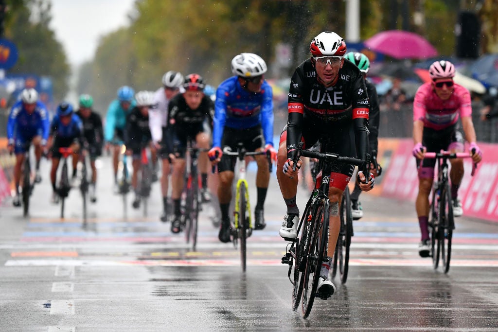 CESENATICO, ITALY - OCTOBER 15: Arrival / Brandon Mcnulty of The United States and UAE Team Emirates / during the 103rd Giro d'Italia 2020 - Stage Twelve a 204km stage from Cesenatico to Cesenatico / @girodiitalia / #Giro / on October 15, 2020 in Cesenatico, Italy. (Photo by Stuart Franklin/Getty Images,)