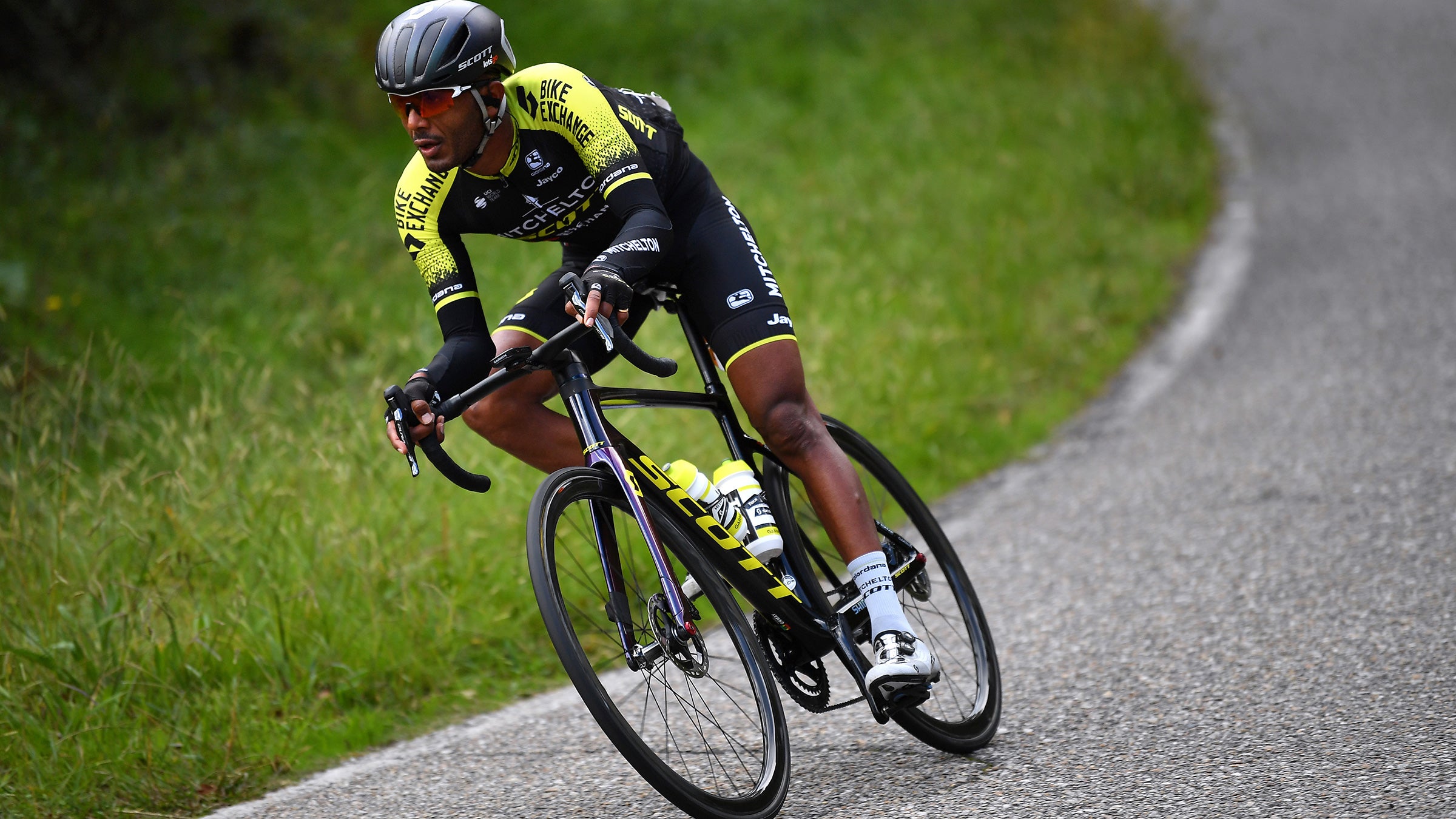 Tsgor Mabu Gebremaryam Grmay racing for Mitchelton-Scott