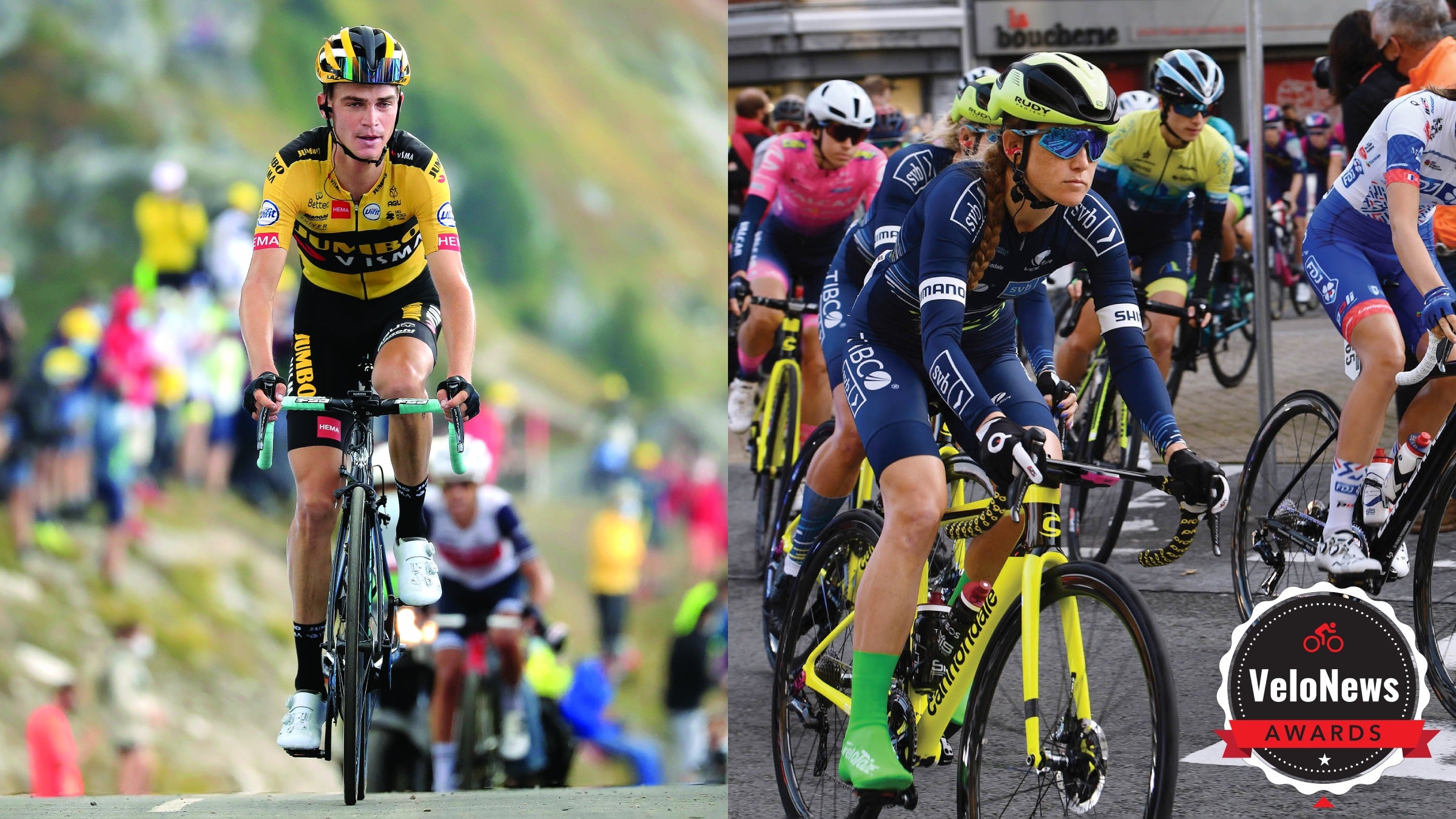 Sepp Kuss and Lauren Stephens on their bikes